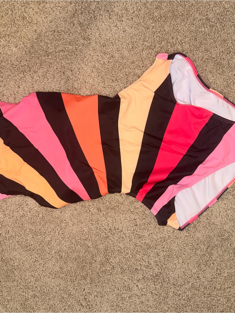 Women’s Criss-Cross Cutout One-Piece Swimsuit in Pink, Orange & Black - NWT
